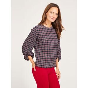 J. McLaughlin Blair Tartan Plaid Seersucker Textured Cotton Blouse Women's Small